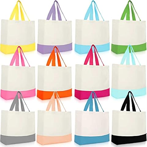 Epakh 12 Pack Canvas Tote Bags Bulk 18.5 x 15 Inch Reusable Grocery Bags Shopping Bags Tote Bag for Women Mother (Bright Color) Cover