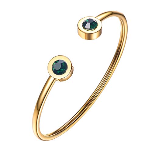 PROSTEEL May Birthstone Emerald Cuff Bracelet 18K Gold Plated Green Crystal Bangle Bridesmaid