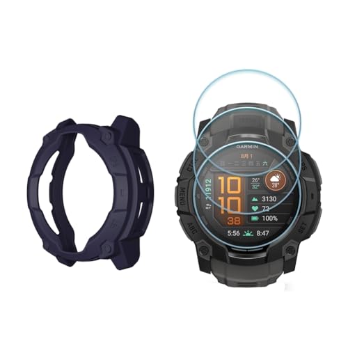 Garmin Instinct 3 45mm�p �X�N���[���v���e�N�^�[+�E�H�b�`�P�[�X�J�o�[ [3���p�b�N] �����K���X�t�B����&�\�t�gTPU�o���p�[ ���h�~ �C�A�[�� HD�N���A �ϏՌ��ی� (�u���[)