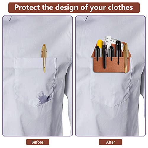 Aidunmis Pocket Protector, 2 Pieces Pu Leather Pocket Pen Holder Organizer Pouch For Shirts Lab Coats Pants Pen Sleeve Multipurpose Pen Pocket Holds Pens Pointers Pencils And Notes Card (Brown, Black) #TOP4