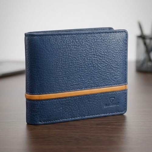 Image of Storescent Premium Genuine Leather Wallet for Men | Men's RFID Blocking Slim Purse | Hand-Stitched Pure Leather Gents Wallet (Blue)