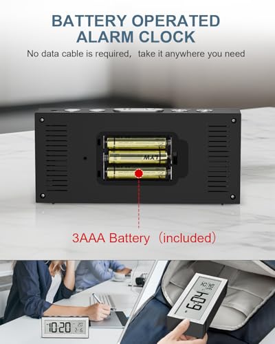 Reloj despertador digital a pilas con temperatura y pantalla LCD 3