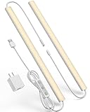 Vovamo Plug-in Under Cabinet Lighting, Dimmable Under Counter Lights for Kitchen, 2pcs 12 Inch, Warn White 3000K Linkable USB Led Closet Light, Wired Indoor Night Lights Bar for Desk,Sink,Workbench