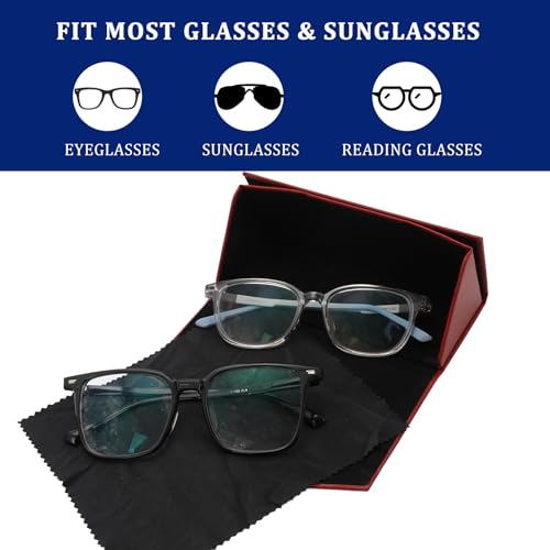 Image of 4 Pack Foldable Glasses Case, PU Leather Hard Shell Sunglasses Case with Magnetic Closure, Triangle Design Travel Eyeglasses Storage Case with 4 Cleaning Cloths