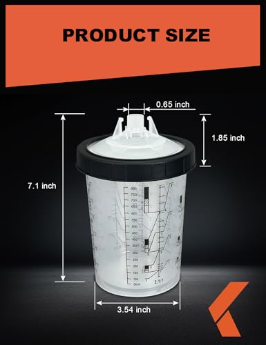 Image of KREFINISH Disposable Paint Sprayer Mixing Cup Liners and Lid System for HVLP Spray Gun,Car Paint Gun 27 Ounce(800ml) Kit with 40 Cups Liners,40 Lids with Strainer,1 Hard Cup with Retainer Ring,20 Plugs