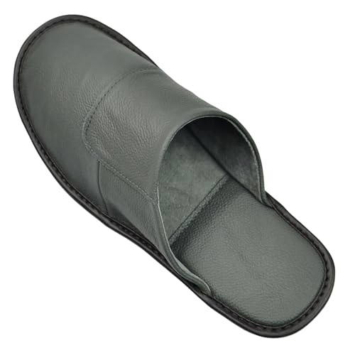 Image of Hwayslon Leather Slippers Men's Women's Leather Room Shoes Natural Cowhide Luxury Solid Color Unisex