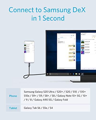 USB C to HDMI Cable for Home Office 6ft, Anker Type C to HDMI Adapter Cable 4K 60Hz for MacBook Pro 2020, iPad Pro 2020, Samsung Galaxy S20/ S10, Dell XPS 13/ 15, and More [Thunderbolt 3 Compatible]