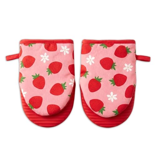 Mini Oven Mitts Set,2-Pack Strawberry Decor Cute Oven Mitt,Cute Kitchen Gloves Kitchen Accessories Gadgets,Cotton Oven Mits,Heat Resistant Non-Slip Silicone Grip,Baking Supplies,5.5'X8'