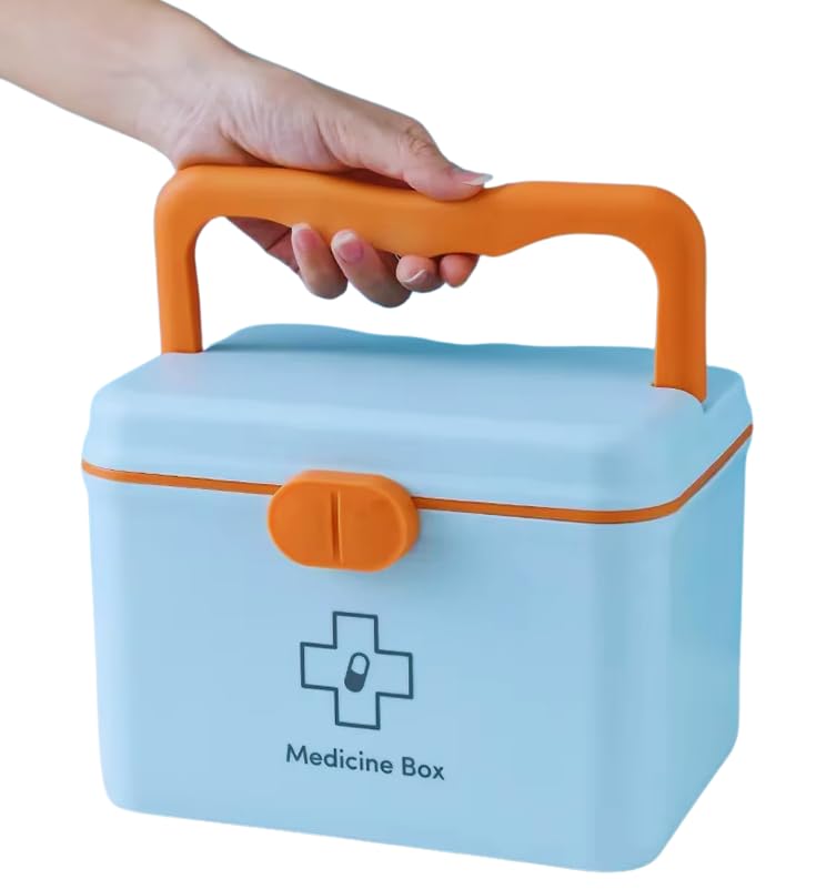 GNEY Multi-Layer Portable Medicine Box Organizer with Lock | Double-Decker Medical Storage Case with Tray | First Aid Kit Box for Home, Office & Travel – Available in Pink, Blue & Yellow