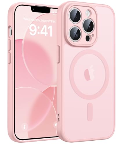 Image of FNTCASE for iPhone 13 Pro Max Case: [Compatible with Magsafe] Translucent Matte Magnetic Cases [Full Camera Protection] Military Grade Shockproof Protective Phone Cover - Light Pink