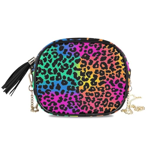 Image of ALAZA Women's Neon Leopard Skin Print PU Leather Crossbody Bag Shoulder Purse with Tassel