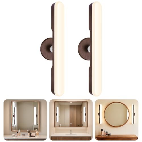 Image of cambk Set of 2 Wireless Vanity Makeup Lights for Mirror, Rechargeable LED Stick On Light Bar for Bathroom Mirror with Dimmable 3 CCT, Long Battery Life Cordless Light for Vanity Desk(Dark Brown)