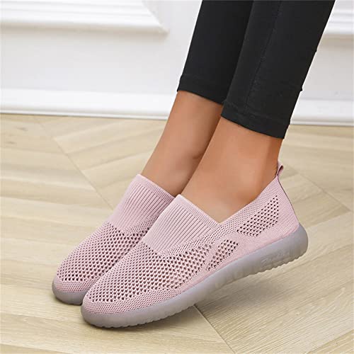 Ladies Fashion Solid Color Mesh Breathable Comfortable Flat Casual Shoes Casual Shoes for Men Suede (7.5) Pink2