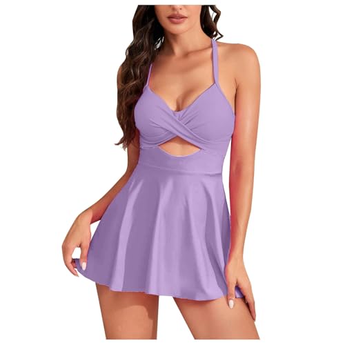Vestidos para mujer, vestidos de playa, traje de baño, sin mangas, sexy, hawaiano, fruncido, mini vestidos cortos, H-173 Morado, L