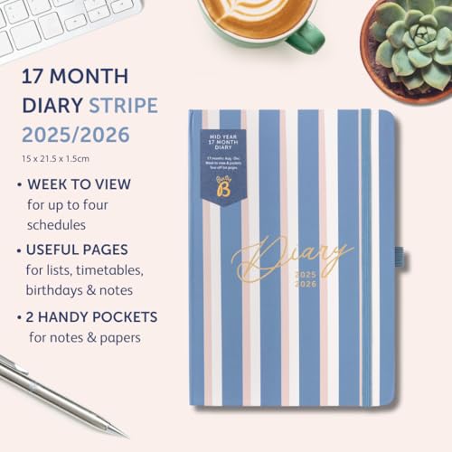 Busy B A5 Diary, Mid-Year 17 Month Aug '25, Dec '26, Stripe Academic Diary, Week to View Planner with Pen Loop - Image 2