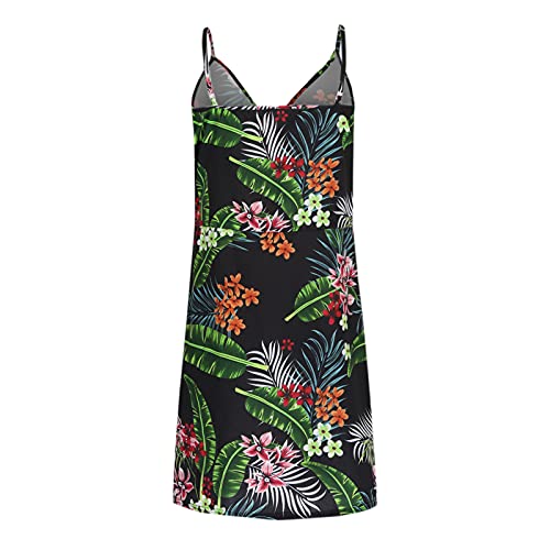 Lcziwo Women's Boho Floral Print Mini Dress Wrap V Neck Beach Dresses Summer Sleeveless Spaghetti Strap Dress Green #TOP4