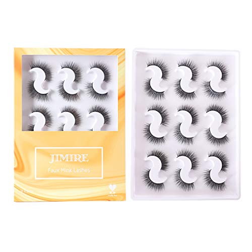 JIMIRE 9 Pairs Fluffy False Eyelashes Natural Faux Mink Strip 3D Lashes Pack