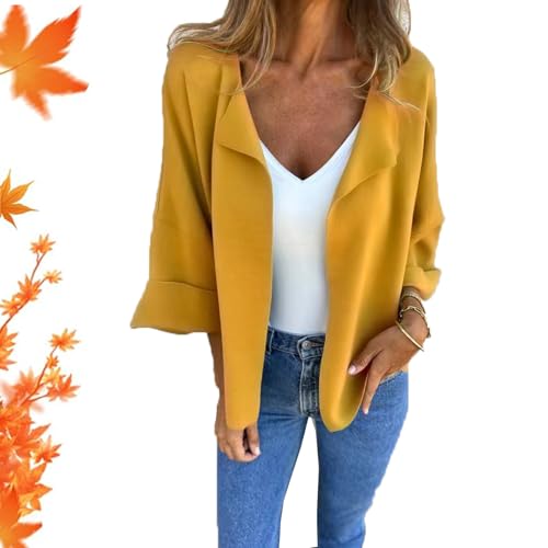 Women'S Faux Suede Cardigan, Spring Fall Lightweight Solid 3/4 Sleeve Faux Suede Cropped Jacket Coat, Casual And Comfortable