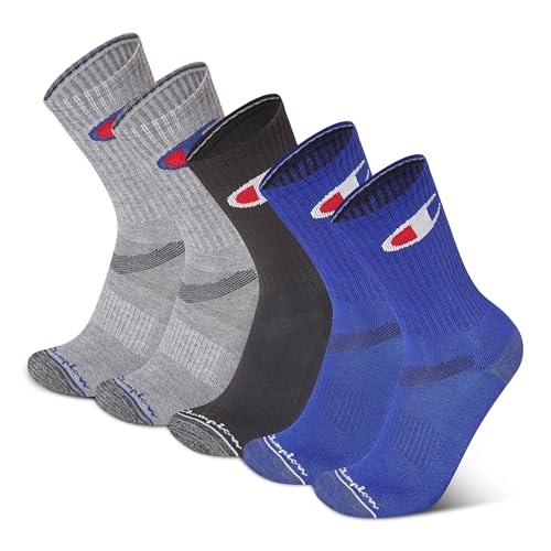Image of Champion Men's Cushioned Crew Socks 5-Pack - Moisture-Wicking Athletic Crew Socks with Arch Support (Sizes 6-12)