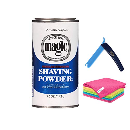 Magic Powder Razorless Shaving For Men-SoftSheen Carson Regular Strength 5OZ, Helps Stop Razor Bumps - No Razor Blade Shaver & 4CT Soft Microfiber Wash Cloths