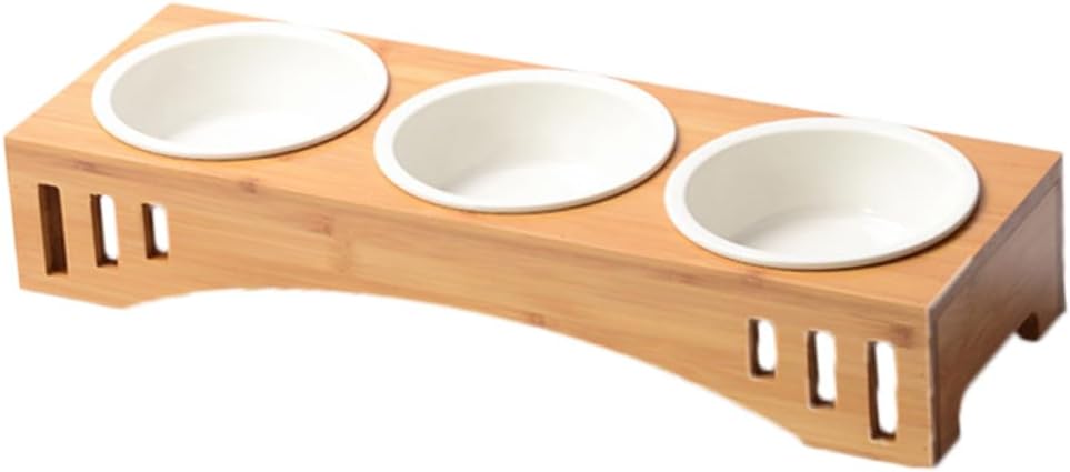 BESPORTBLE Elevated Cat Food Bowl Rack Solid Wood Pet Dining Table Ceramic Bowls Raised Cat Plate Stand for Easy Eating and