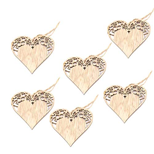 CLISPEED 6Pcs Fatias De Madeira Rústica De Madeira Inacabada Entalhes Do Coração Do Dia Dos Namorado