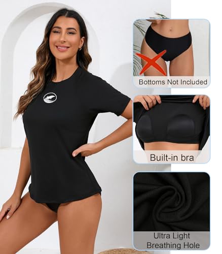 Halcurt Women's Short Sleeve Rash Guard with Built in Bra Swim Shirt UPF50+ Quick Dry Lightweight Swimsuit Top3