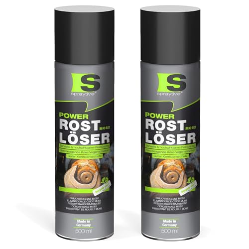 Spraytive 2 x 500 ml Power Remover MoS₂ Spray – Rimozione della ruggine altamente efficace con lubrificante solido – Strisciante, a basso attrito, anticorrosione – Per auto, officina e industria