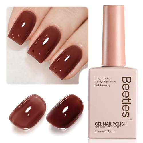 Image of Beetles Brown Red Gel Nail Polish - Brick Rose 15ML Jelly Gel Polish Sheer Translucent Nail Polish Auburn Rose Color Soak Off UV French Nail Art Salon DIY at Home Manicure Gift for Women