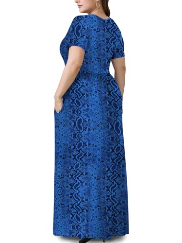Image of PEVRL Plus Size Summer Maxi Dress for Curvy Women with Pockets 1X-5X | Short Sleeve, Twisted Front V-Neck, Summer Casual A Line Flowy Dress, Empire Waist Floral Print Beach Vacation Long Dress