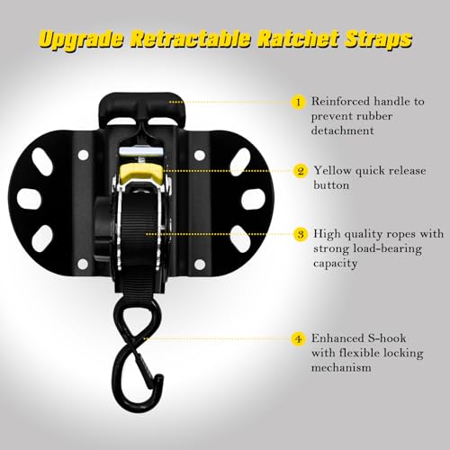 Image of 2pcs Retractable Ratchet Straps for Ford F-150 2015-2025 | Locking S-Hook Tie Downs Bed Mounted Auto-Retract Straps Heavy Duty Truck Bed Organizer No Drill Installation