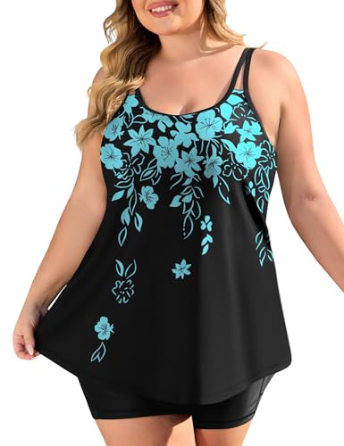 COOTRY Womens 2025 Plus Size Tankini Swimsuits Two Piece Bathing Suits Flowy Swimwear Swim Tank Top with Boyshorts