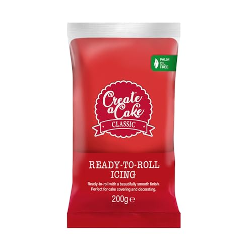 Create A Cake Ready To Roll Icing | Red Fondant Icing | Palm Free Sugar Paste For Cake Decorating, Cupcakes, Cookies, Cakes - 200g