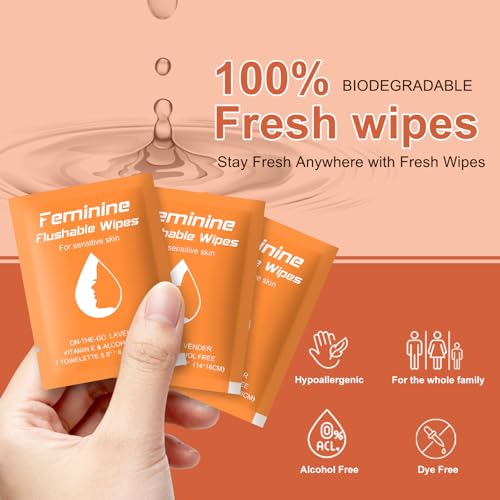 Image of twoworld 50 Feminine Wipes Flushable Travel Individually Wrapped | Travel Wipes for Women,Feminine Care Wet Wipes Travel Size Vaginal Wipes for Adult,Girl and Homeless(Lavender)