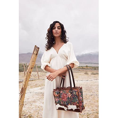 Image of Myra Bag Floral Purses for Women - Cow Hide Bag, Genuine Leather and Canvas Floral Purse, Cowhide Flower Handbags for Women
