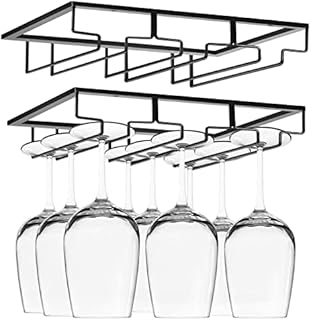 SYITCUN 2x Wine Glass Holder Under Shelf, Wine Stemware Holder, Wine Glass Rack, 3 Rows Black Metal Wine Glasses Hanger, Wine Glass Holder Storage Under Shelf, Wine Glass Rack for Kitchen Bar