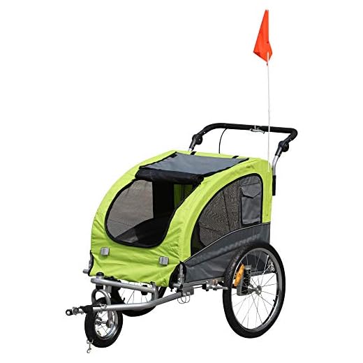 Pawhut Remolque Bicicleta Perros Carro Cochecito para Transporte Mascota 2 en 1 con Barra de Paseo Amortiguador Rueda Giratoria 360° Reflectores Carga Máx. 30kg