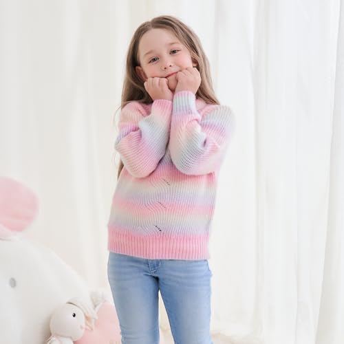 Girls Striped Sweaters Gradient Long Sleeve Cable Knit Sweater Chunky Pullover Jumper Fall Winter2