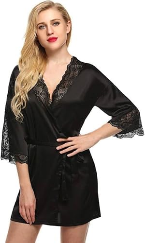 GenericWomen's Short Nighty Robe, Soft Comfortable Night Wear (Black, Medium)
