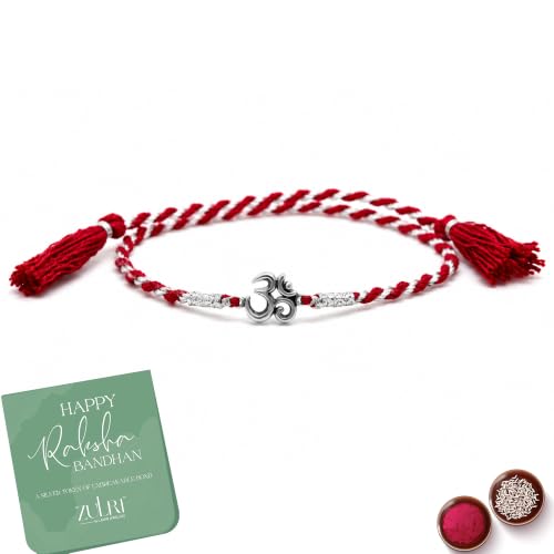 Image of 925 Sterling Silver Premium OM Luxury Rakhi for Bhai Cotton Thread | Rakshabandhan Rakhi With Fragrance Greeting Card & Roli Chawal and Certificate of Authenticity 925 Silver
