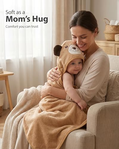Image of MINIBOO Hooded Baby Towels for Newborn & Toddler - Super Soft Baby Bath Towels with Hood, Highly Absorbent Viscose Made from Bamboo Hooded Towel for Boys, Girls, Newborn Essentials