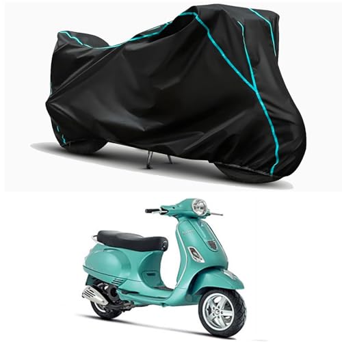 Image of Waterproof Bike Body Cover Compatible for | Vespa ZX 125 | Taffeta Fabric, Sky Piping Design, Bottom Elastic Fit | Dustproof, Sun UV & Rain Protection for All Weather.