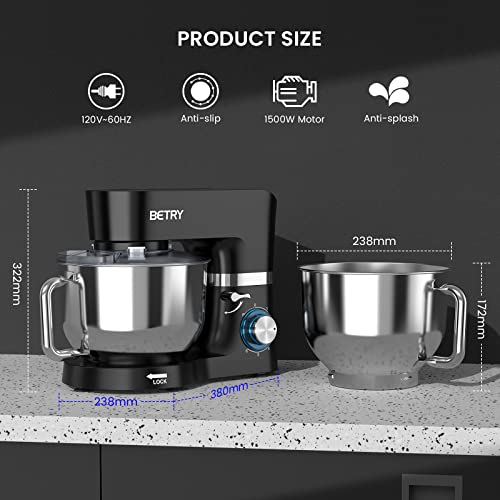 Küchenmaschine Knetmaschine, BETRY 1500W Küchenmaschine, 7.5L 6 Geschwindigkeit Knetmaschine mit Knethaken, Schneebesen… – Bild 7