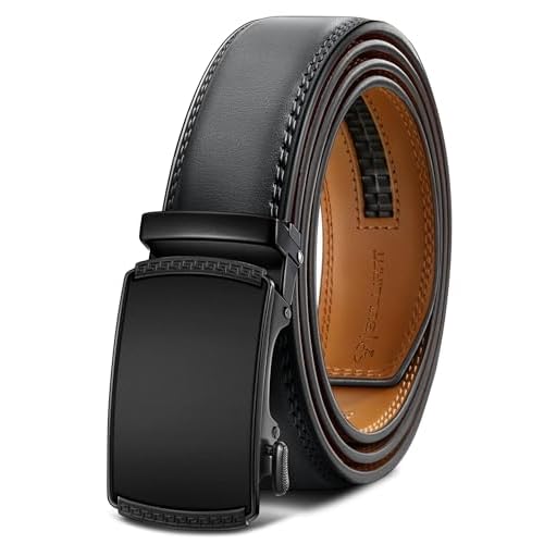 BULLIANT Men's Ratchet Leather Belt Trimmable 1 3/8“-Gift Boxed | Smooth Sliding | Micro Adjustable Fit | Tailored Size | Versatile for Dress Casual | Holeless Understated Elegance Dark Gray
