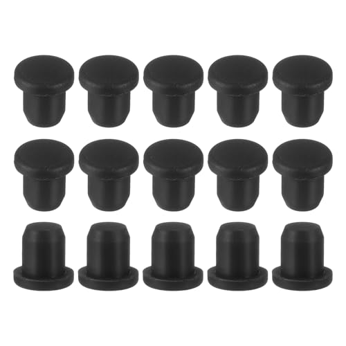 Image of uxcell 15Pcs Silicone Hole Plug, Waterproof Solid T-Shaped Rubber Stoppers Bottle Seal Tube Pipe Plug End Cap for 7.5mm /0.3 inch Hole for Bathtub Bottle, 0.31 inch Plug Height, Black