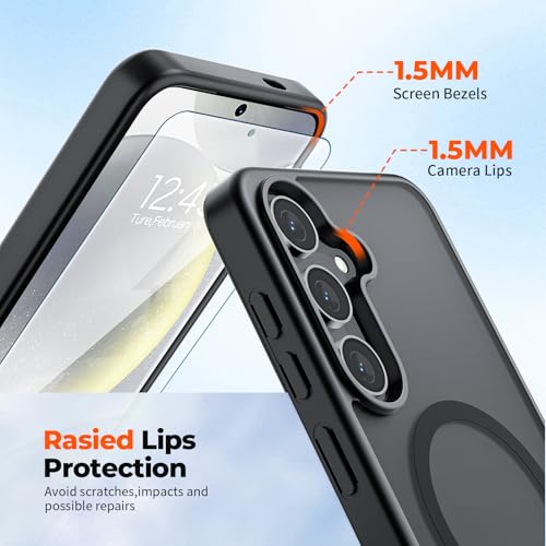 Image of SUPFINE Magnetic for Samsung Galaxy S24 Plus Case / S25 Plus Case with Screen Protector, (Built-in Magnets) (Military Grade Drop Protection) Slim Translucent Shockproof Phone Case,Black