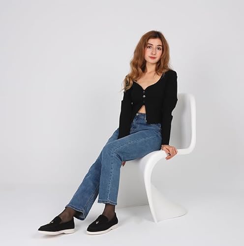 حذاء لوفر مسطح مريح للنساء من سيلبريز، بتصميم مقدمة دائرية من الشمواه خفيف الوزن وسهل الارتداء بتصميم كلاسيكي كاجوال للقيادة، أسود