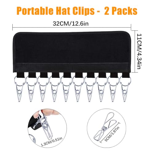 QUMENEY 2PCS Cap Organizer Hanger 20 Edelstahl Clips Baseball Cap Holder Rack für Kleiderschrank Hüte Schals Socken Krawatte Lagerung über die Tür für Reisen Hotel Home Kleiderschrank
