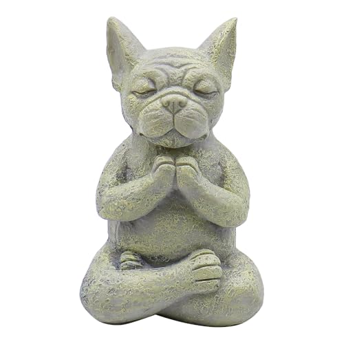 Hsthe Sea Meditating Bulldog Francese Figurina, Zen Yoga Cane Statua di Buddha, Collezione Decorativa per la Decorazione del Giardino di casa