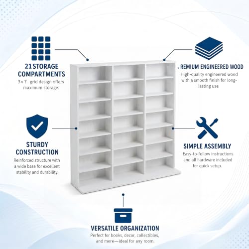Image of Garvee 7 Tier Tall CD Display Cabinet, 21-Compartment Media Tower, White